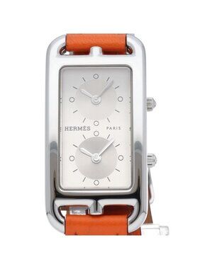 Hermes Capecod Duzon Double Tour Watch SS Leather Silver Polished